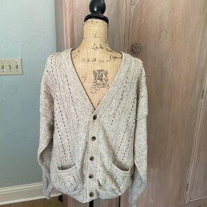 Vintage John Blair tan camel button Fisherman’s cardigan grandpa sweater preppy